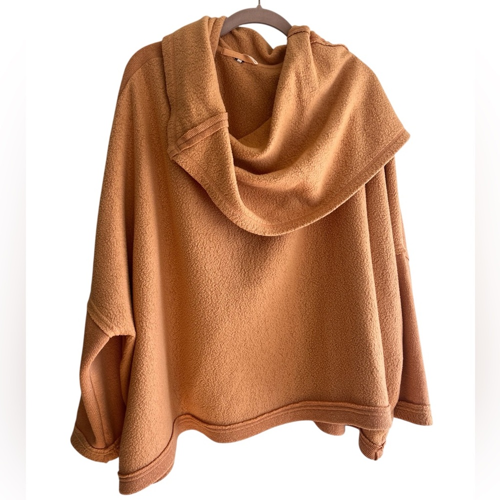 FREE PEOPLE Huntington Pullover Cowl Neck Open Back Peach Oversized Sweatshirt M - Picture 2 of 9